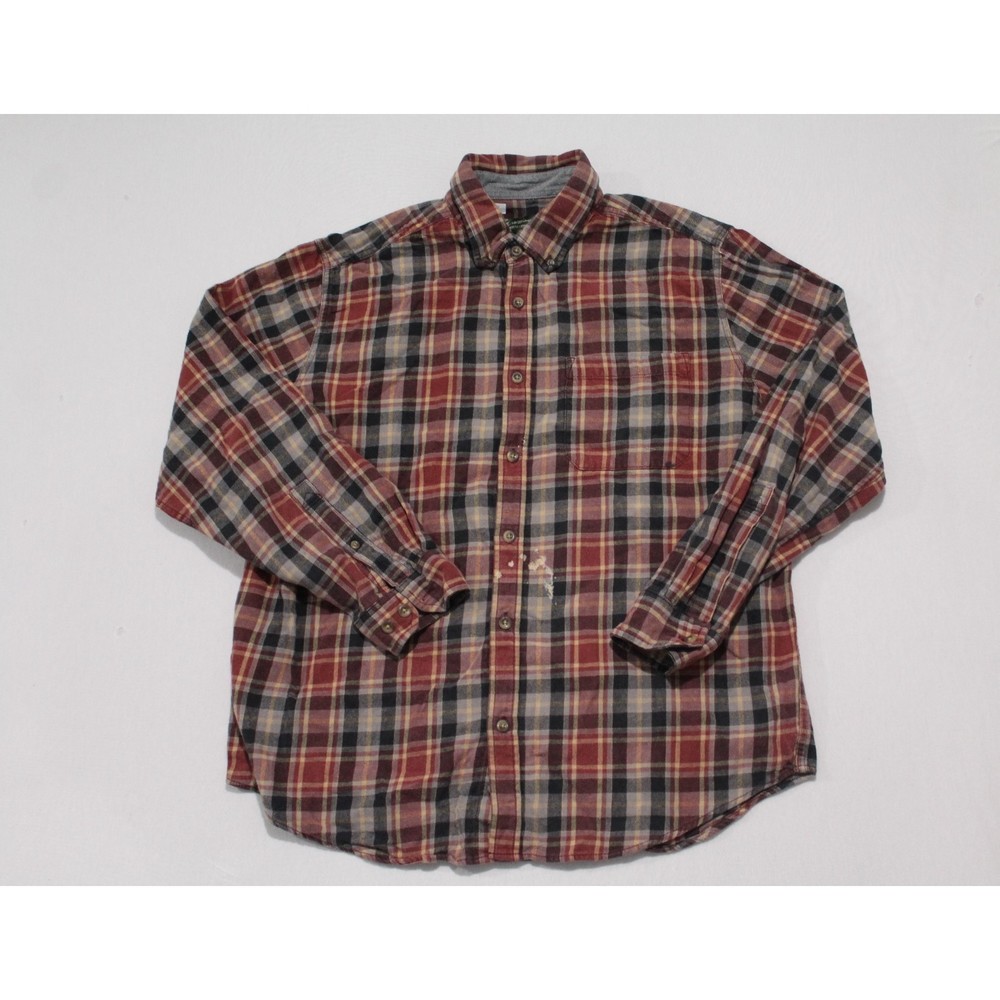 Eddie Bauer Men Brown Plaid Button Up Shirt Casual Strain Size XL